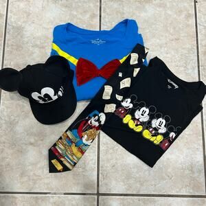Disney Family Pack Bundle Donald Duck 2X Shirt Mickey Tee M Mickey Hat Goofy Tie